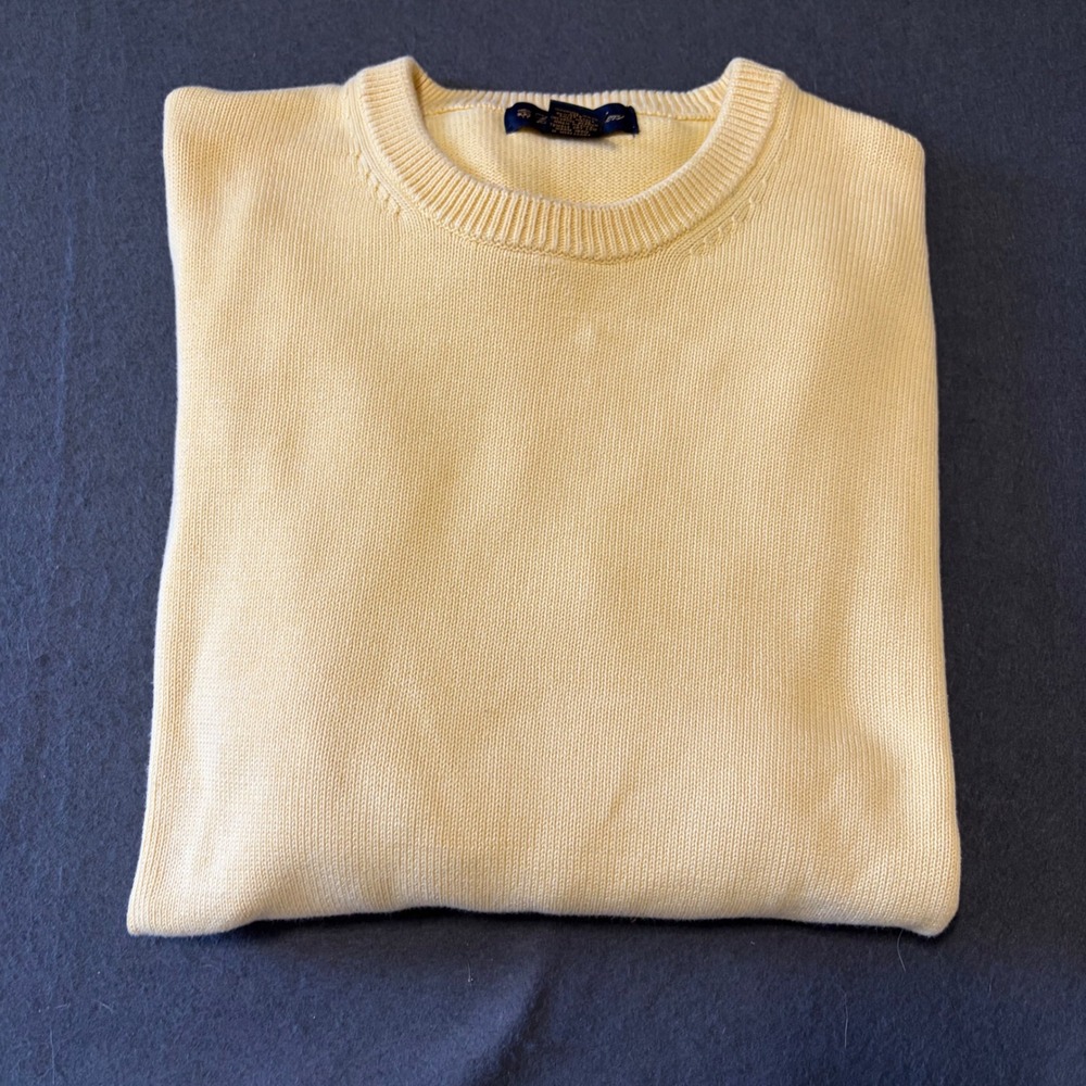 Brooks Brothers Crewneck Sweater Mens XL Yellow Cotton Heavy Fall Preppy